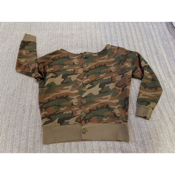 Camo Print RL Boyfriend Cotton Sweatshirt Ralph Lauren Button Back XS - Picture 2 of 7